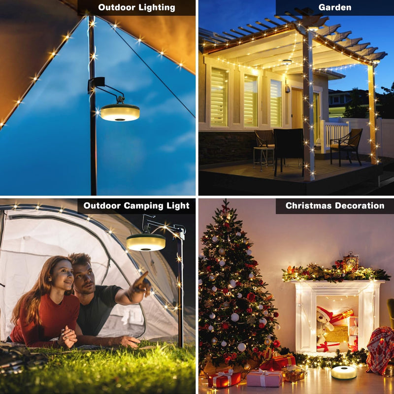 Camping String Lights, 2 in 1 Outdoor String Lights with 8 Lighting Modes(32.8Ft), Quick 30S Recovery, Durable and Waterproof, USB Charging, Rechargeable String Lights for Camping Yard Hiking