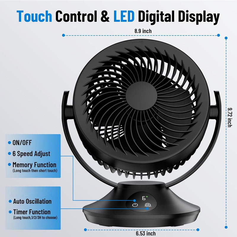 12000Mah Rechargeable Desk Fan,Portable Air Circulator Fan-6 Speeds,Timing, 360° Tilt,90° Oscillating Table Fan,Small Quiet Cooling Fan for Bedroom Home Office Outdoor Battery Operated Fan