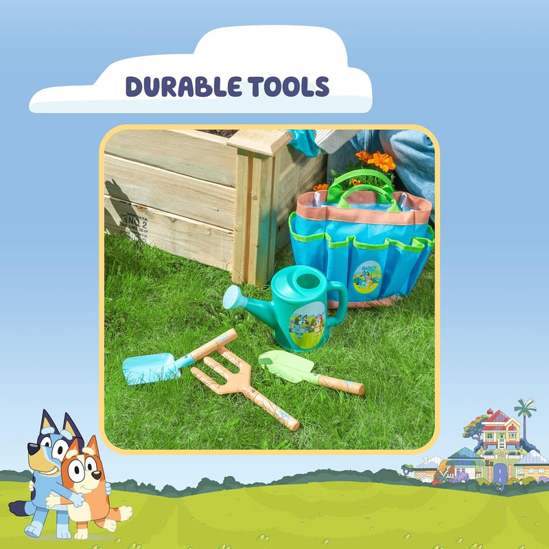 BLUEY Kids Gardening Set | Quality Garden Tool Kit for Kids and Toddlers | Includes Bluey Kids Watering Can, Gloves, Two Shovels, Rake and Bluey Tote Bag