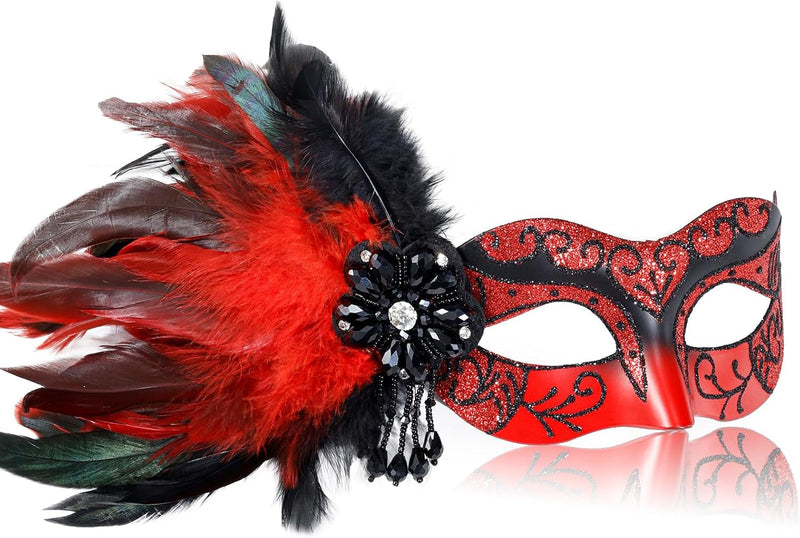 2024 New Blue and Black Masquerade Mask for Women with Feathers - Womens Mascarade Venetian Mask for Masquerade Party, Mardi Gras, Halloween Cosplay Prom, Christmas