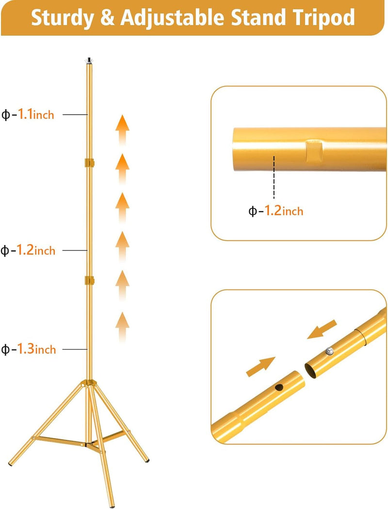 10Ft X 7Ft - Gold Adjustable Photography Backdrop Support System Photo Video Studio Background Stand Kit with Carry Bag for Portrait & Studio Photography