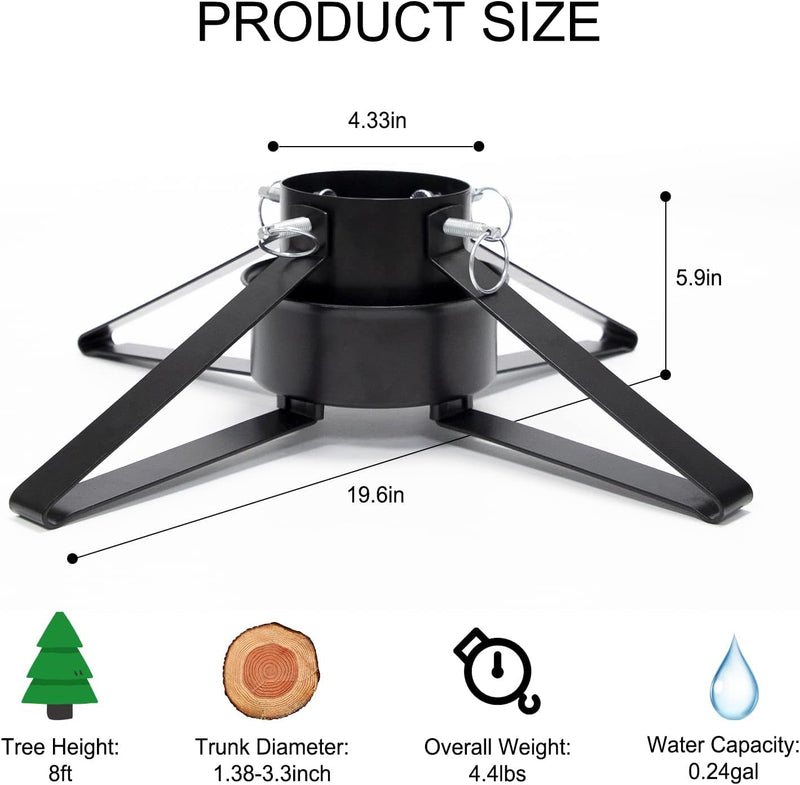 Christmas Tree Stand for Live Tree, Adjustable Metal Tree Holder for Real Christmas Tree Fits up to 8 Ft, Heavy Duty Christmas Tree Stand Base for Xmas Tree Decoration 1.38 to 3.3 Inch Trunk Diameter