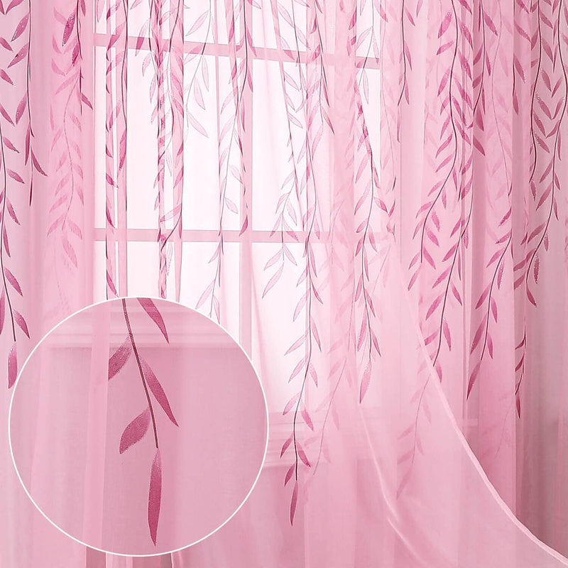 BROSHAN Green Sheer Window Curtains-Pocket Design Sheer Curtains Pretty Vine Curtains 2 Panels Leaf Pattern Curtain Sheers Voile Sheer Window Curtain Panels for Kids Bedroom Living Room Nursery