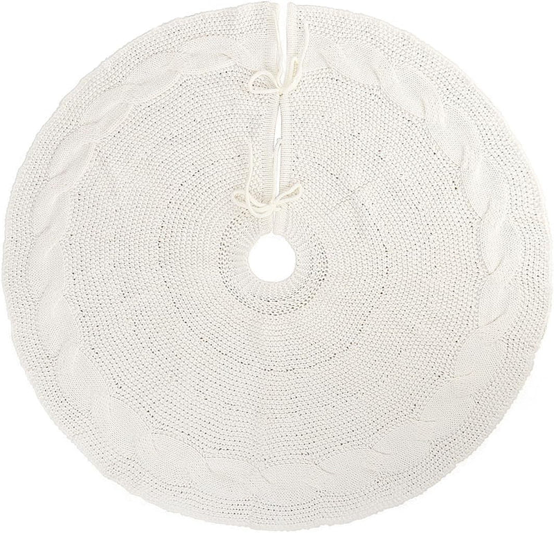 GMOEGEFT Christmas Tree Skirt 24 Inches Cable Knitted Thick Knit White Tree Skirts for Xmas Decor Holiday Decoration (White, 24 In)