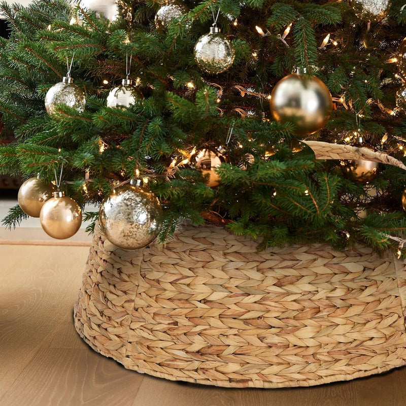 Christmas Tree Collar, 23.5’’ D Handmade Natural Water Hyacinth Christmas Stand Tree Collar Basket Base Cover for Holiday Decoration