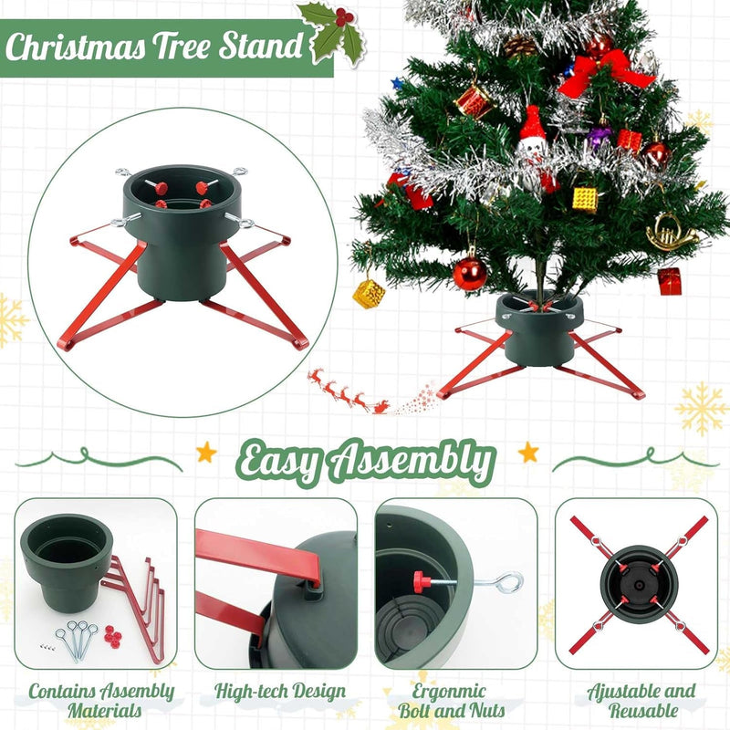 B-COOL Christmas Tree Stand Base: Xmas Tree Holder for Real Trees Legs Tree Decoration Adjustable Tree Stands for Seasonal Displays Home Decor up to 7Ft Tall Tree Green Red L