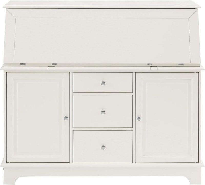 Baroque Bliss Secretary Desk - White Finish, 19" D X 51" W X 45" H, Ample Storage, 10 Drawers, Easy Assembly, Desk with Mountable Hutch, Contemporary Desk for Home and Office