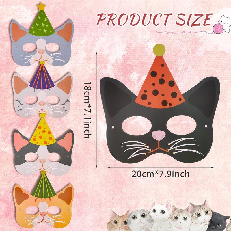 Civaner 24 Pcs Halloween Cat Kitten Party Favor Masks Cat Party Favors Kitty Theme Birthday Decoration for Kids Cat Baby Shower Meow Theme Birthday Party Supplies