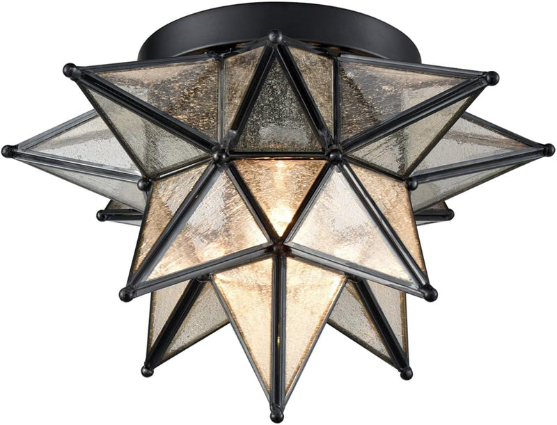 DAYCENT Moravian Star Light Flush Mount Ceiling Light Seeded Glass Shade Boho Moroccan Ceiling Lamp for Kitchen Foyer, 1-Light