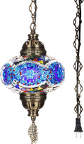 DEMMEX Authentic Turkish Plug in Pendant Light, 6.5" Big Size Globe, Made in Turkey, Turkish Moroccan Mosaic Ceiling Hanging Pendant Light Fixture Lamp, Swag Plug in with 15Ft Cord and Chain