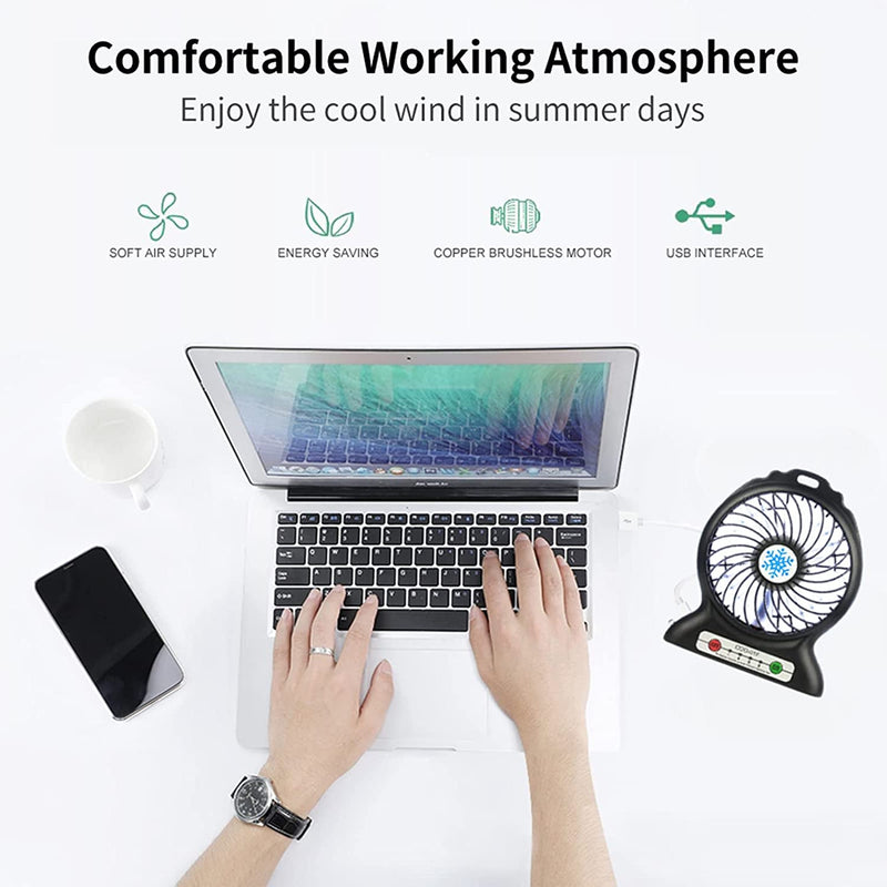 GGH Portable Fan Rechargeable,Personal Desk Fan,Small Battery Operated USB Fan with Flashlight,3 Speeds Wind Quiet Mini Desktop Fan for Travel,Camping,Bedroom,Office