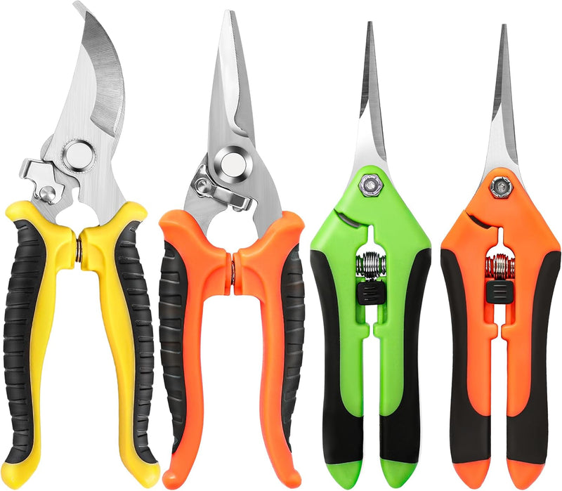 4 Pack Garden Pruning Shears, Stainless Steel Garden Shears, Gardening Shears, Garden Scissors, Garden Clippers, Pruning Snips, Pruning Shears for Gardening Tools (4PCS Yellow Orange Green)