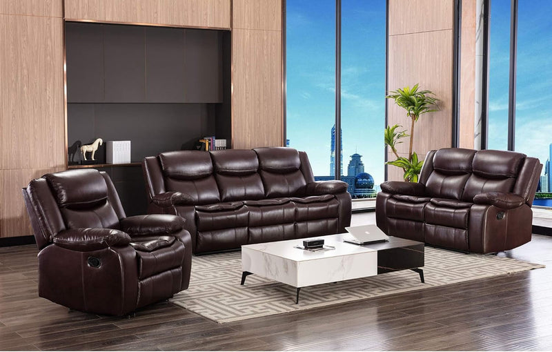 Familymill Breathable Leather Manual Reclining 3-Seat Sofa for Living Room