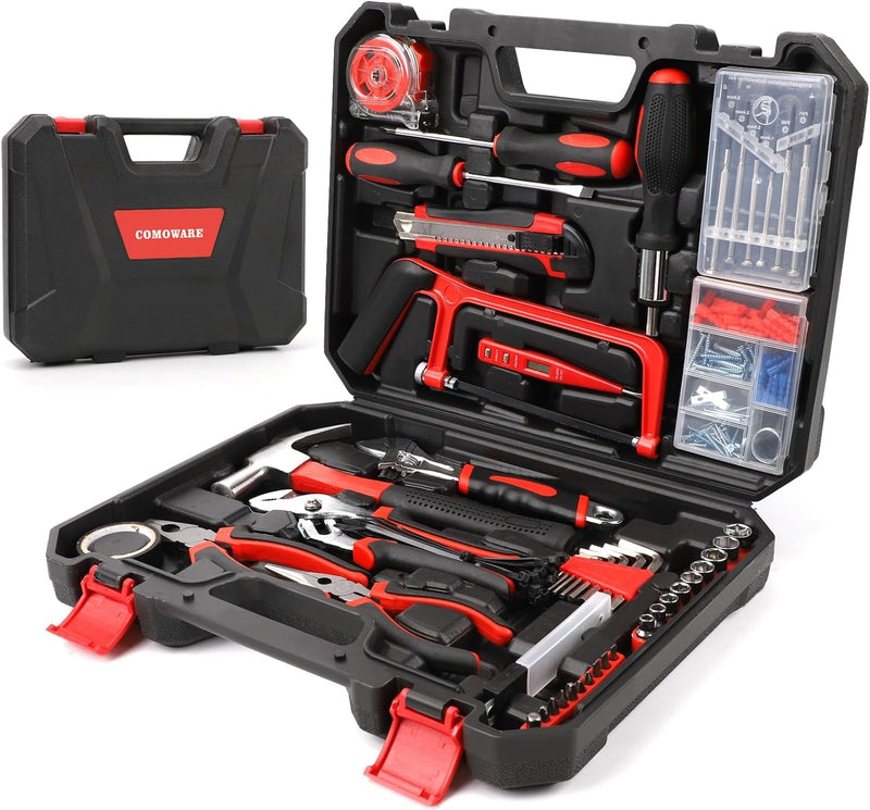 COMOWARE 177 Pcs Home Tool Kit - Basic Household Hand Tool Set, Truck Tool Kit Socket Wrench Combination Tool Set for Home with Plastic Toolbox Storage Case, Rv Tool Set