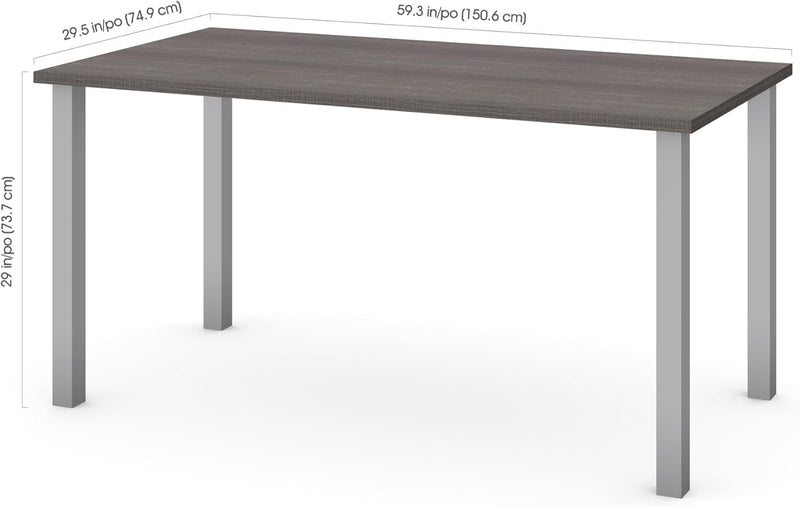 Bestar Universel Table Desk with Square Metal Legs, 60W X 30D, Bark Grey