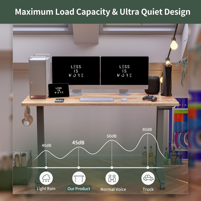 FEZIBO Electric Standing Desk, 63 X 24 Inches Height Adjustable Table, Ergonomic Home Office Furniture with Splice Board, Grey Frame/Light Rustic Brown Tabletop