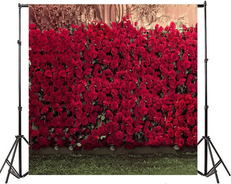 AOFOTO 5X7Ft Child Photography Background Kid Photo Shoot Backdrops Romance Red Rose Flowers Wall Blurry Grass Floors Toddler Artistic Portrait Scene Studio Props Video Digital