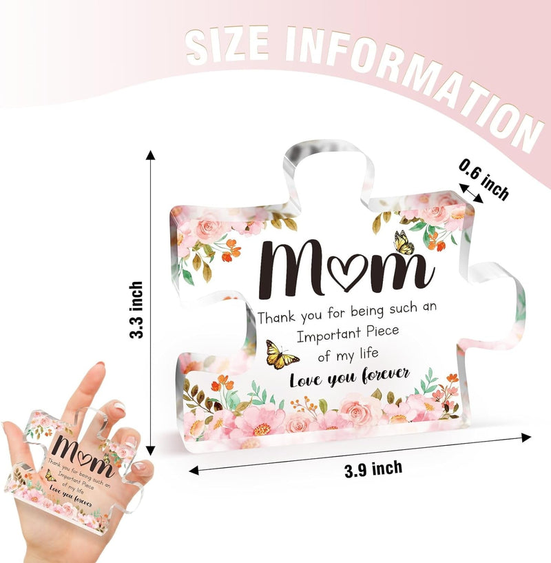 Gifts for Mom - Delicate Mom Birthday Gifts from Daughter Son - Engraved Acrylic Block Puzzle Piece 3.9 X 3.3 Inch - Mothers Day Birthday Christmas Gifts for Mom, Ideas