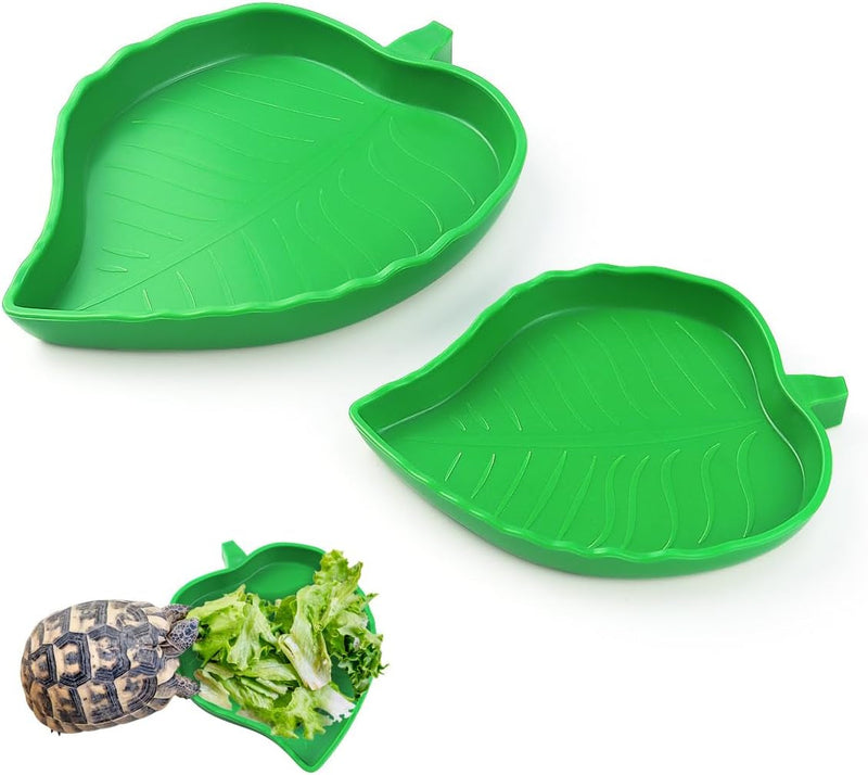 2 Pcs Leaf Reptile Food Water Bowl Plate Dish for Tortoise, Lizards, Young Bearded Dragons, Small Snakes, 2 Sizes