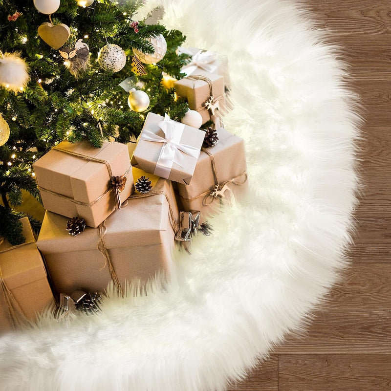 Jupe d'arbre de Noël, Lefree 48 pouces Jupe d'arbre de Noël blanche avec antidérapant, jupe d'arbre en fausse fourrure blanche pour décoration d'arbre de Noël et fête de Noël