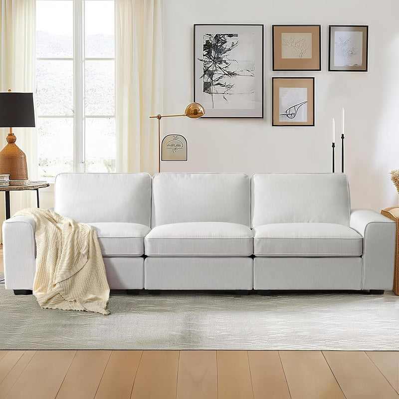 101" Modular Sectional Sofa Convertible L Shaped Couch with Storage Ottoman Chenille White Couch with Chaise Comfy Sectional Couches for Living Room Apartment Office