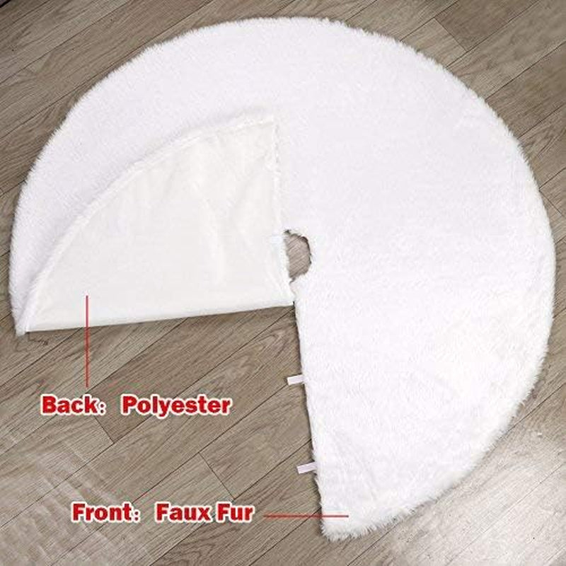 Extra Large Christmas Tree Skirt 60 Inches Pure White Faux Fur Tree Skirt for Merry Christmas & New Year Party Holiday Home Decorations