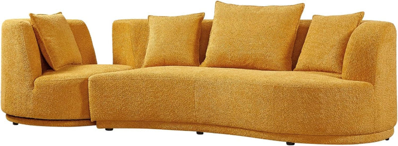 110" Cloud Curved Sofa for Living Room Mid-Century Sofa with 360 Degree Swivel Chair 4 Throw Pillows Comfy Boucle Couch, Luxury 5-Seat Leisure Deap Seat Sectional Sofá Yellow