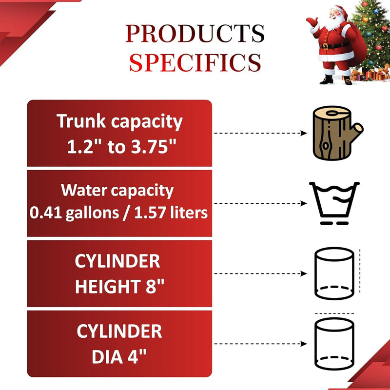 Christmas Tree Stand - 4" Wide Cylinder - 22"-45" Adjustable Stand - Christmas Tree Stand for Live Tree 5 to 8 Feet - Christmas Tree Stand with Water Reservoir - 1.2"-3.75" Trunk Capacity