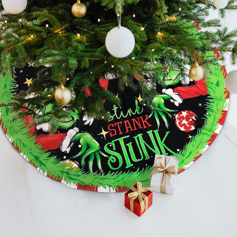 36" Christmas Tree Skirts, Green Mosnter Merry Christmas Tree Skirt Collar Funny Farmhouse Xmas Holiday Decoration