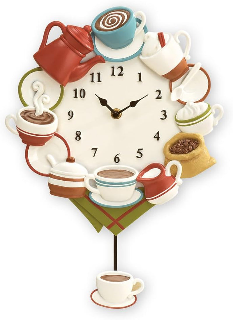 Collections Etc Coffee Cup Pendulum Wall Clock Kitchen Decor