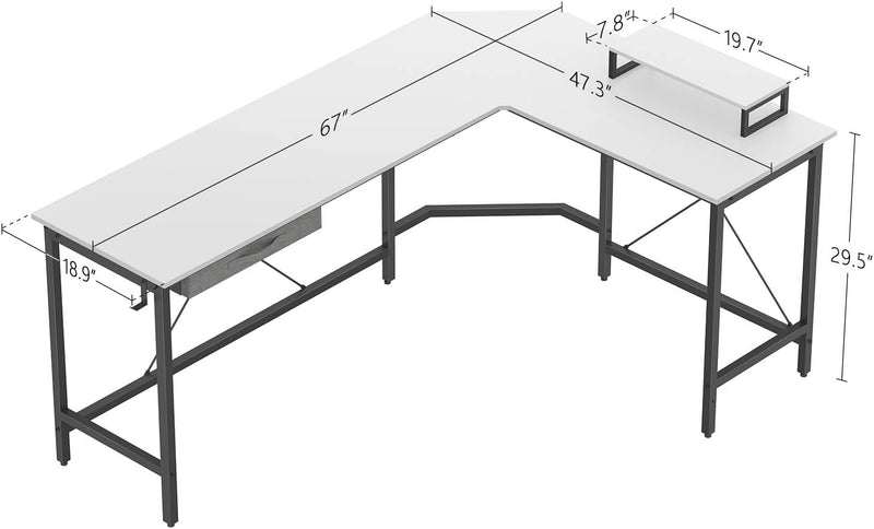 Cubicubi L Shaped Desk Computer Corner Desk, Home Office Gaming Table, Sturdy Writing Workstation with Small Table, Space-Saving, Easy to Assemble