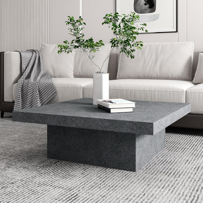 Galano Carmelo Coffee Table, Modern Top Rectangular Coffee Table with Storage Drawer, Square Center Table for Living Room, Office, Balcony, 35.35" D X 35.35" W X 14.17" H, Grey Stone