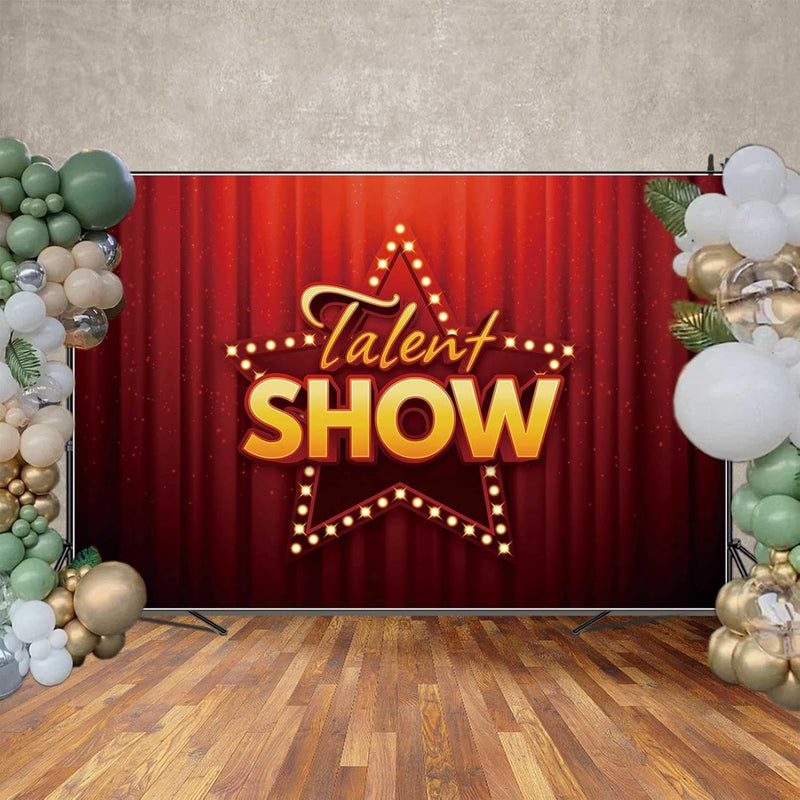 9X6Ft Red Drapes Curtain Talent Show Children Birthday Graduation Decoration Backdrop Draping Fabric Photo Studio Background Golden Star Glitter Shimmer Photography School Party Back Drop