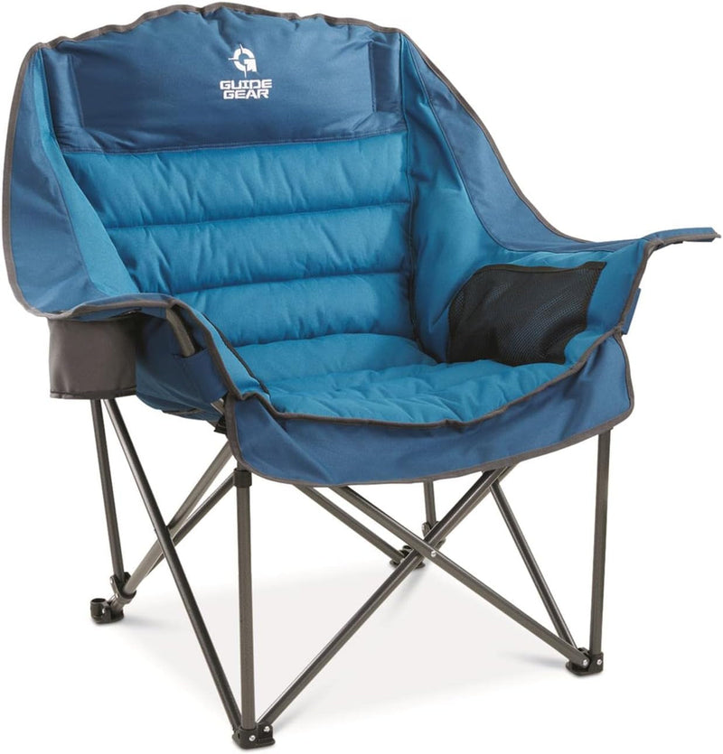 Guide Gear Oversized Extra Large Padded Camping Chair, Portable, Folding, Large Camp Lounge Chairs for Outdoor, Adults, Men and Women, Heavy-Duty 400 Pound Capacity, with Cup Holder Blue