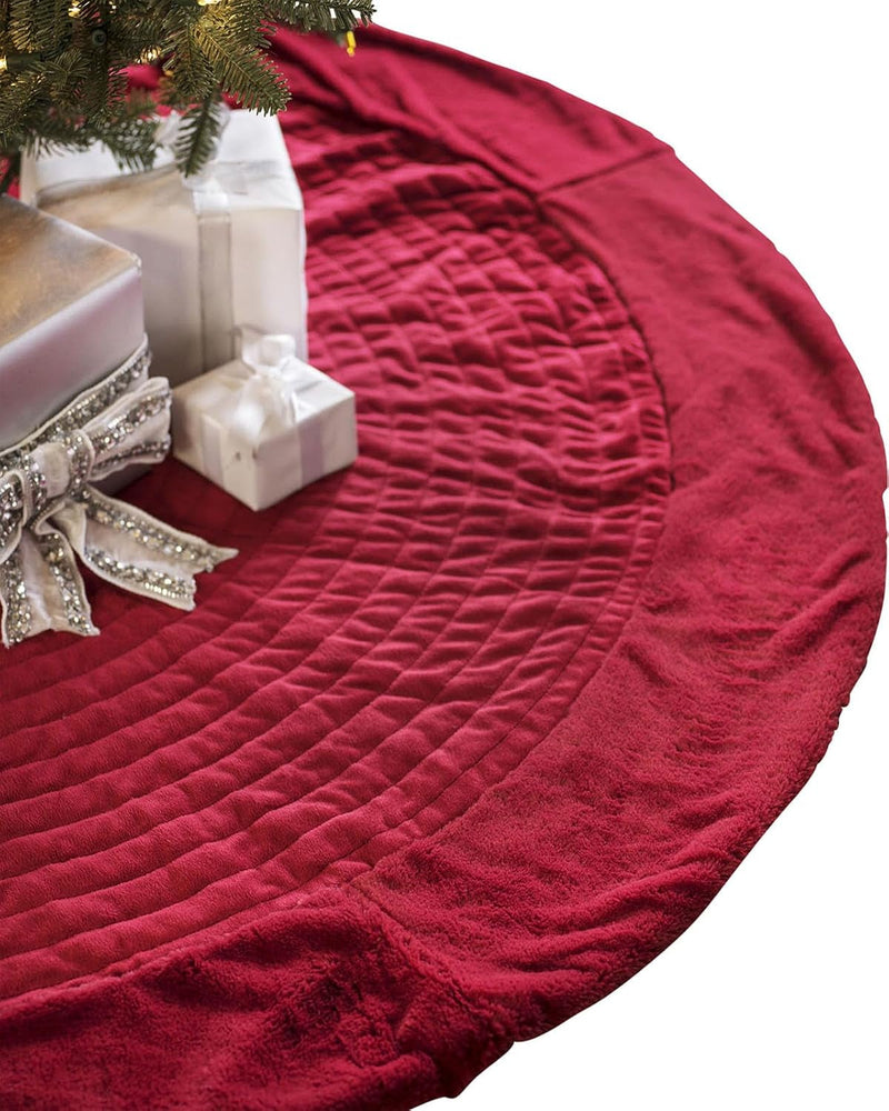 Balsam Hill 84 Inch Premium Berkshire Channel Stitch Christmas Tree Skirt in Cardinal Red