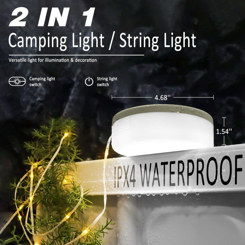 1-Pack Camping String Light W/Lamp, 32.8FT Rechargeable Waterproof LED Hanging Light for Outdoor Camping Awning Tent Garden Party Festival Decor