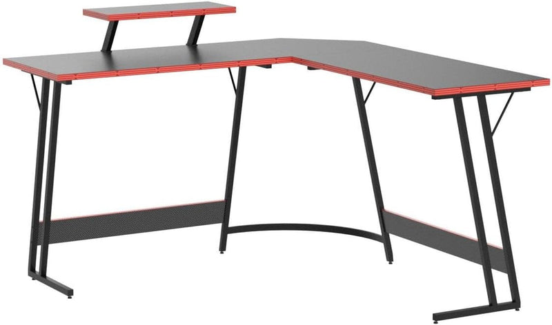 Devoko L Shaped Gaming Desk Computer Desk 51” Office Corner Desk with Monitor Stand Home Gaming Writing Study Table Workstation (Carbon Fibre Black)