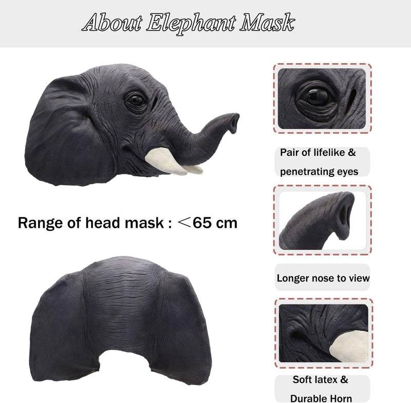 Deluxe Latex Elephant Mask Novelty Creepy Halloween Animal Head Mask Costume Party Decorations