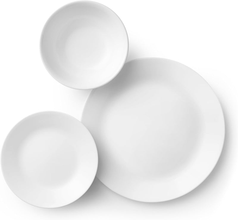 Corelle Vitrelle 18-Piece Service for 6 Dinnerware Set, Triple Layer Glass and Chip Resistant, Lightweight round Plates and Bowls Set, Winter Frost White