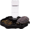 2 in 1 Reptile Water Dish & Food Dish with Bottle, Automatic Refilling Water Bowl for Tortoise Hermit Crab Turtle Bearded Dragon Lizard Gecko Frog, Large Reptiles Feeding Dispenser(Blue)