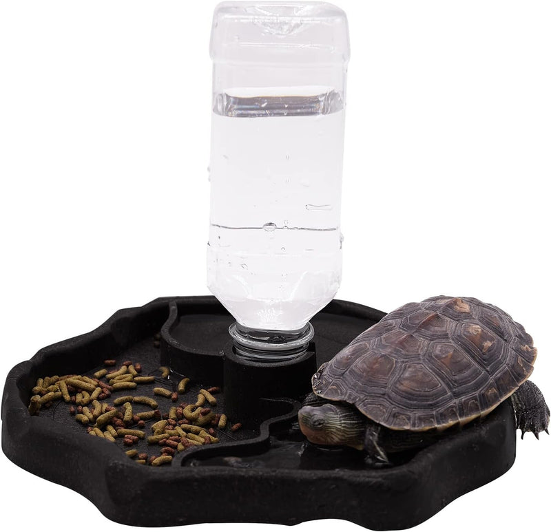 2 in 1 Reptile Water Dish & Food Dish with Bottle, Automatic Refilling Water Bowl for Tortoise Hermit Crab Turtle Bearded Dragon Lizard Gecko Frog, Large Reptiles Feeding Dispenser(Blue)