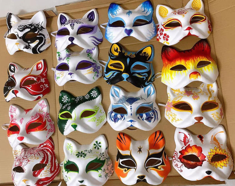 Cat Mask White Paper Cat Masks Blank Fox Mask Unpainted Half Facemasks DIY Paint Masquerade Mask Costume Prop