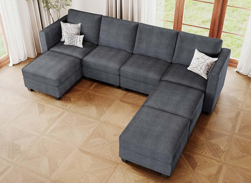 Belffin Modular Sectional Sleeper with Storage Ottoman Corduroy Sectional Couch with Chaise Convertible Modern Sectional Sofa Couch Dark Grey