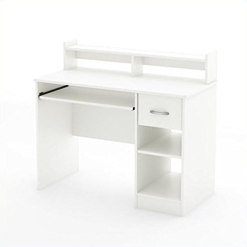 BOWERY HILL Modern Computer Desk with Keyboard Tray, Wood Writing Desk with Drawers and Shelves for Home Office, White