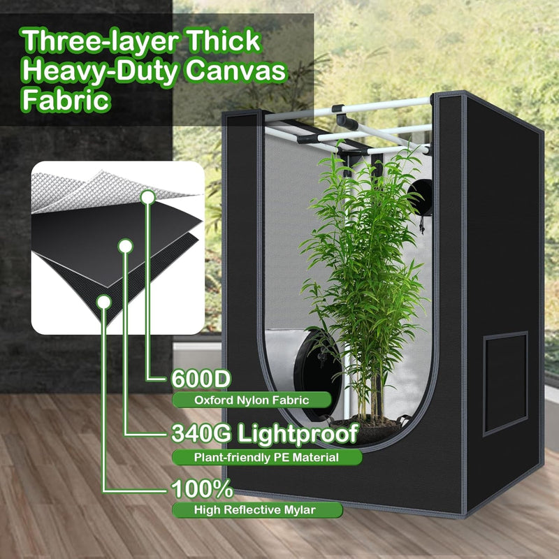 24"X24"X36" Grow Tent 600D Mylar Hydroponic Indoor Plants Growing Tent with Floor Tray Grow Room 2'X2'