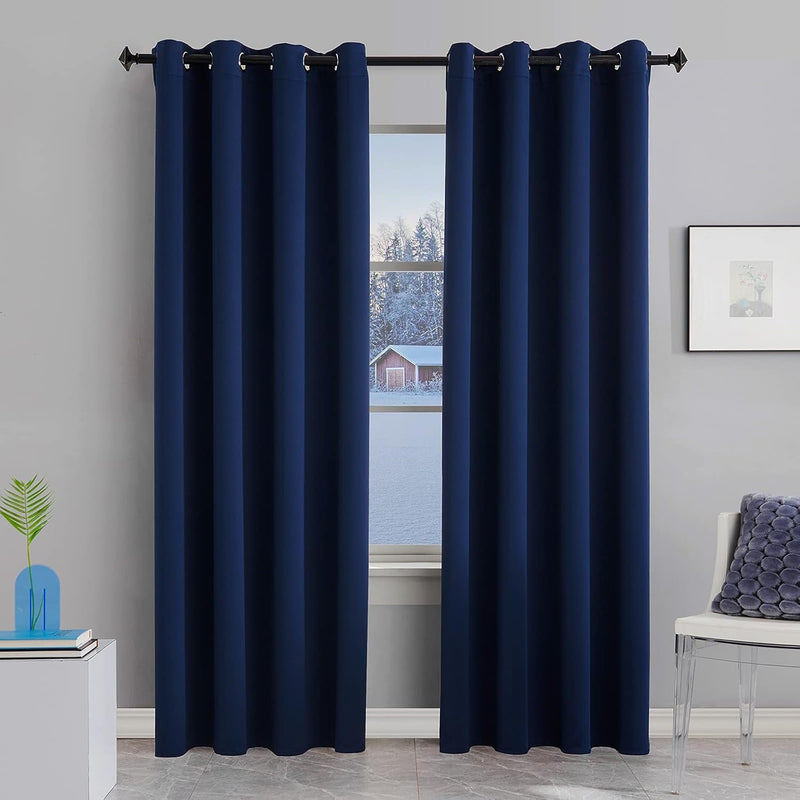 99% Blackout Curtains & Drapes Panels 84 Inches Darkening Curtains - Thermal Insulated Curtain for Bedroom-Black 84 Inches Long Grommet Window Curtain 2 Panels Set, W 52" X L 84"