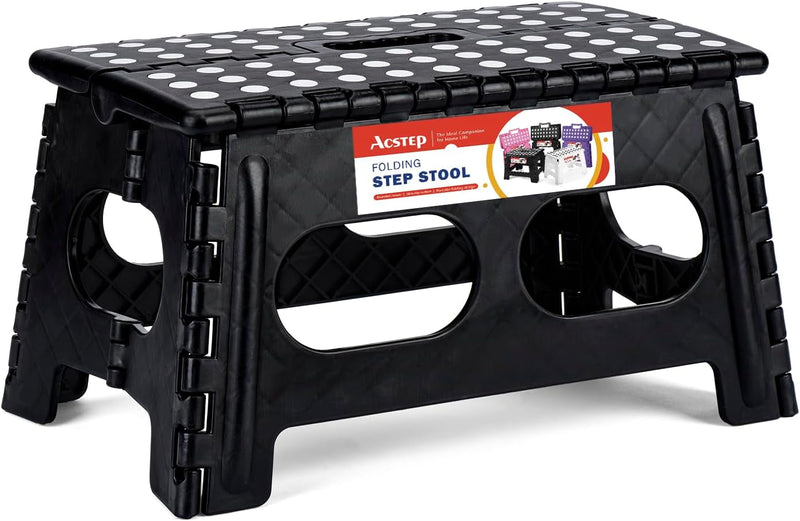 ACSTEP Folding Step Stool,15-Inch Extra Wide 9Inch Height Heavy Duty Stepping Stool More Safe and Comfortable Non Slip Foldable Step Stool for Kids and Adults Black