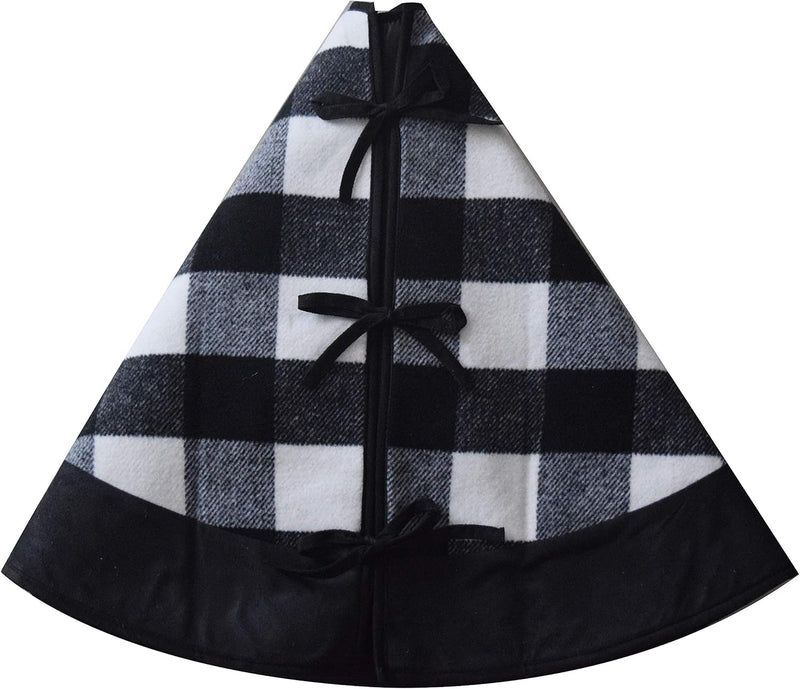 Gireshome Buffalo Check Plaid Yarn-Dyed Weaving Style Center,Black Ultra Suede Border, Christmas Tree Skirt,Xmas Christmas Holiday Party Decorations - 42Inch