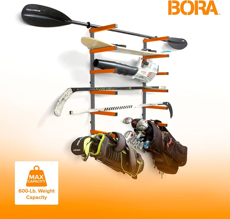 Bora Wood Organizer and Lumber Storage Metal Rack with 6-Level Wall Mount – Indoor and Outdoor Use, in Orange | PBR-001