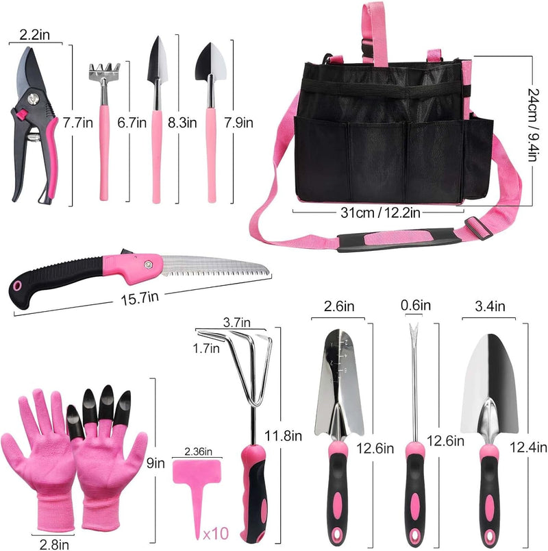 Garden Tool Set, Yznlife Garden Tools Set for Women, 16 Pieces Stainless Steel Heavy Duty Gardening Tools with Non-Slip Rubber Grip and Garden Bag for Gardening Work